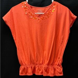 SO Girls Embellished Short Sleeve Shirt - Size 10/12 - Orange